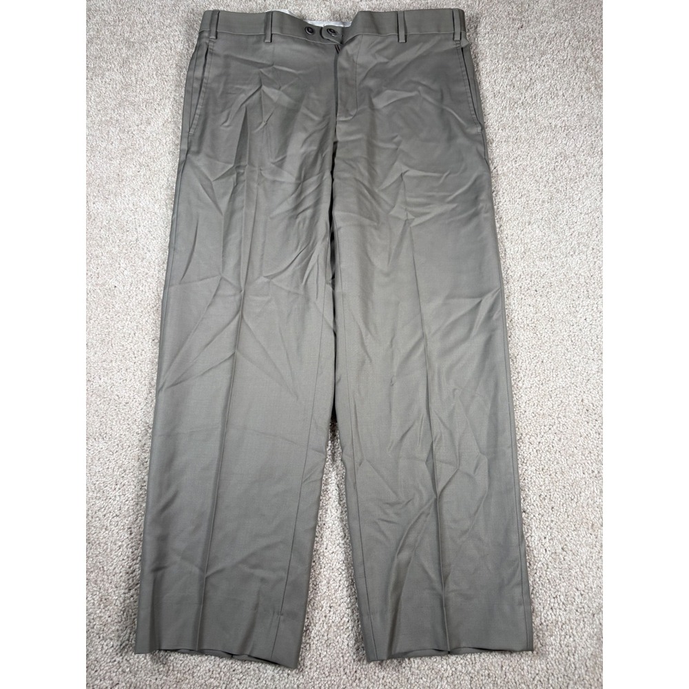 Zanella Flat Front Dress Pants Olive Taupe Trousers Slacks Made in Italy VTG 34